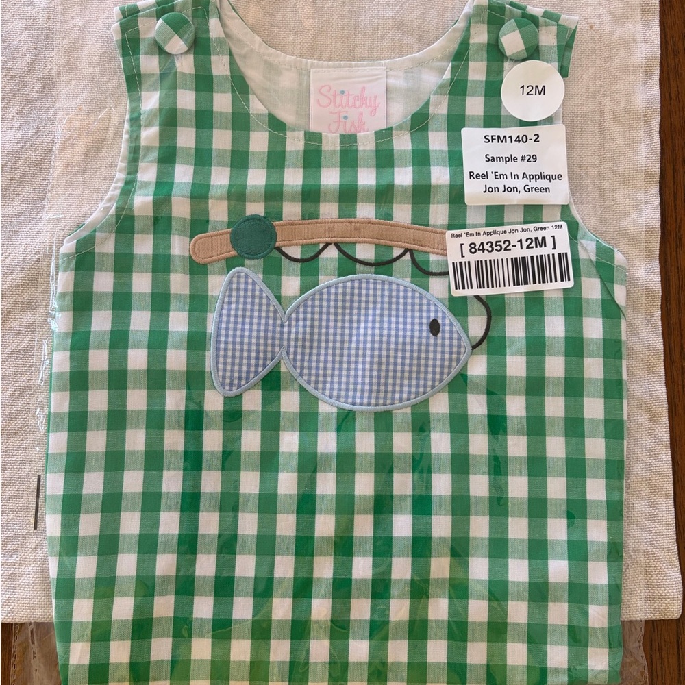 Stitchy Fish Green Gingham Fish Appliqué JonJon
